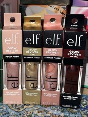 ELF Glow Reviver Lip Oil Set — 1 plumping, 2 glimmer finish, 1 regular lip oil